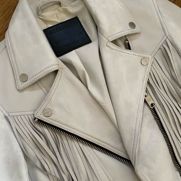 All Saints Elora Leather Fringed Biker Jacket - Picture 4 of 12
